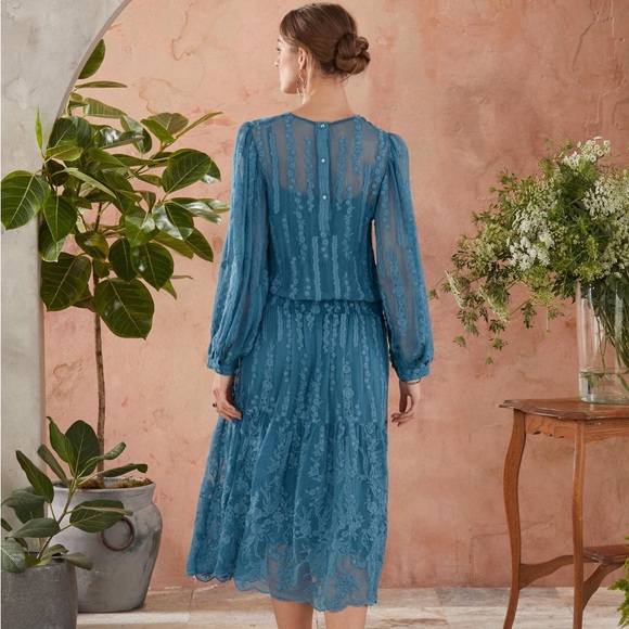 Sundance Seaspell Midi Dress Sheer Floral Lace Embroidered Silk Long Sleeve S - Picture 7 of 16